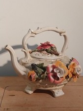 Large vintage Italian Capodimonte decorative floral tea pot