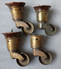 3 + 1  Large Antique Brass Caster Wheels  Furniture Leg Repair / Restoration
