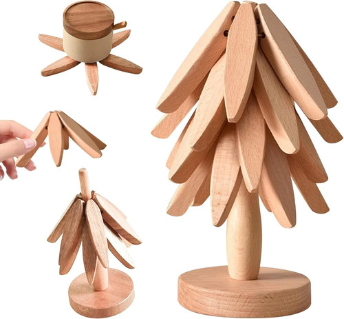 Wooden tree shape trivet set - tree,