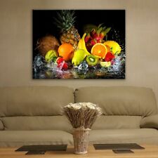 Glass Picture Toughened Wall Art Unique Kitchen Fruit in Splash Water obn Black
