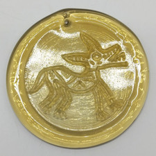 Vintage Yellow Scandinavian Art Glass Sun Catcher Dog Viking Blenko? Holmegaard?