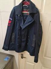Men's Superdry, Navy and Black Denim Pea Coat Size 2XL