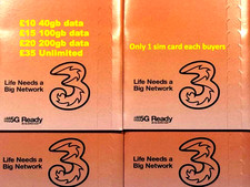 three NETWORK 3G THREE UNLIMITED DATA MOBILE SIM PREPAID PAY AS YOU GO