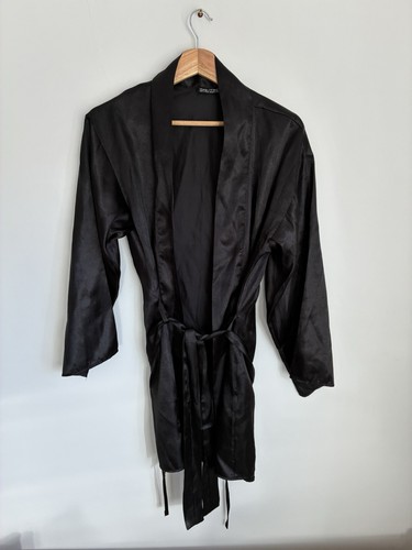 Black silk style robe dressing - black,