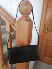 Vintage Lotus Leather Clutch Shoulder Bag Black Detachable Strap 25cmx13cm x6cm