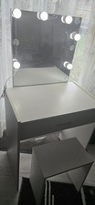 OFCASA White Dressing Table with LED Lights and Stool - White (SGJSDR019WH)