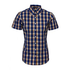 Relco Ladies Multi Blue/Yellow Check Button Down Short Sleeved Shirt - Mod, Ska