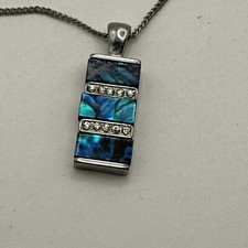 Blue Abalone Inlay Style Necklace on Silver Coloured 18” Chain