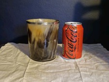 Vintage Horn~Resin? Planter, Desk Tidy, Polished Flower Pot With White Metal Rim