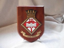 HMS TYNE SHIPS CREST SHIELD on WOODEN BACKING PLAQUE