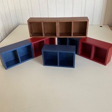 Five wooden cubes shelves for display of miniature items collectables