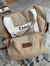 Chloé Canvas & Leather Baby Changing Bag / Pram Bag – Beige & Tan