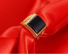 18ct Gold Plated Unisex 18mm Square Agate Stone Adjustable Open Band Thumb Ring