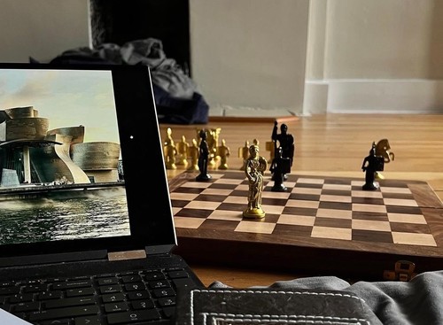 Heavy antique metal chess set - chess,