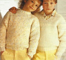 Girls Boys Knitting Pattern Fisherman's Rib Sweater 22-30" Easy Knit DK  542