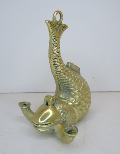 Antique brass hanging fish - brass,