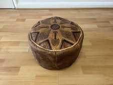 Stunning Vintage Egyptian Round Real Leather Footstool Foot Rest Pouf Pouffe