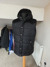 Men's Zara Man Black Hooded Gilet/Bodywarmer Ful Zip Inside Zip Pocket Size XL