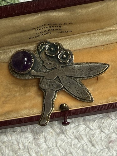 Fairy brooch amethyst - fairy, silver