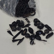 Collection of Antique Victorian French Jet Black Glass Beads.