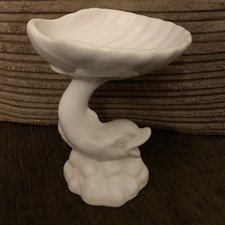 Vintage Dartmouth Pottery Soap Dish Trinket Dish Dolphin Shell Pedestal White
