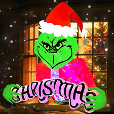 4.5Ft Christmas Inflatable Outdoor Decorations Grinchmas Broke Out from Window w