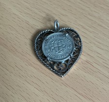 Vintage 925 silver 3 Penny Coin pendant in Heart Shaped  Mount/ 1938