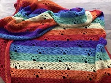 Paw Prints Crochet Blanket Multicoloured 44” x 56”