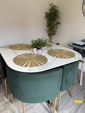 Dinning Table Marble Top Velvet Chairs Designer 4 Seater In Excellent Condition