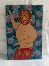 Folk art, retablo Familia Lorenzo - Luchador painting 