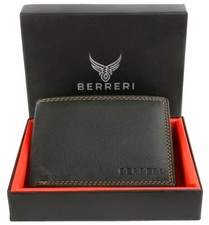 Mens 100% Genuine Leather Wallet RFID Safe Card Holder Quality BERRERI Gift Box 
