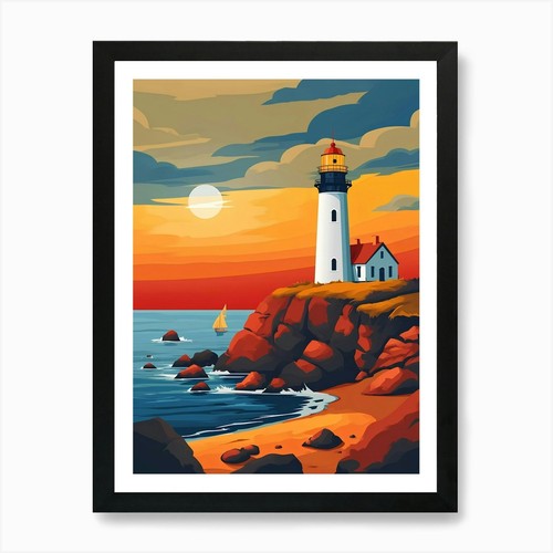 Lighthouse sunset art - 1,