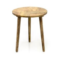 Round Herringbone Mango Wood Side Table | End Table For Living Room - 40x47cm