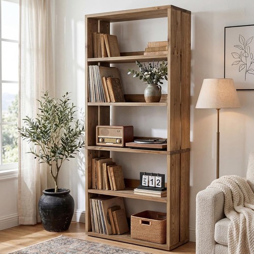 Tier solid wood bookshelf - 5-tier,