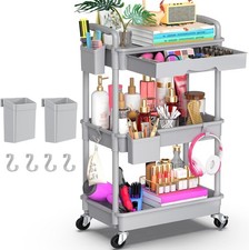 Yeabett 3 Tier Storage Trolley with Drawer, Utility Cart with Plastic Shelf & Lo