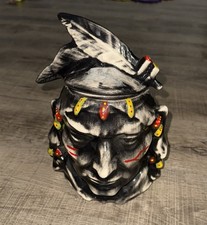 Vintage McCoy Style Pottery Native American Indian Head Cookie Jar Rare Painted