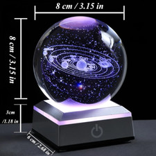 3.15" (80 mm) Solar System Crystal Ball 3D Sun System Planets Model Globe
