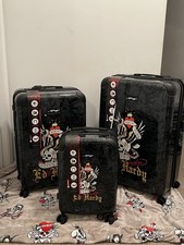 Ed Hardy Luggage Set of 3 Black Grey Skull Screaming Eagle Designed NWT