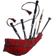HM HIGHLAND BAGPIPE ROSEWOOD BLACK COLOR SILVER PLAIN MOUNTS/SCOTTISH BAGPIPES
