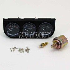 2″/52mm Car Auto Black Face Triple Gauge Set Oil Pressure Water Temp Volt Meter