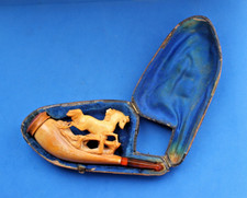 Antique Victorian Carved Meerschaum Cheroot Pipe Horse in Case c.1860