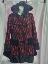 Original Hell Bunny Red Polka Dot Gothic Style Ladies Duffle Jacket Size Small