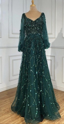 Emerald green sequin evening - sequin,