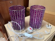 Homebase Purple Faux Glass Table Side Lamp Light x 2