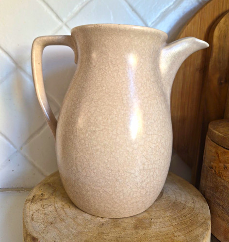 Beige ceramic jug with handle - jug,