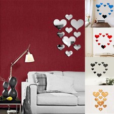 Wall Sticker Bedroom Decors Mirror Love Heart Shaped Art Stick-On Dining