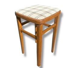 Single Vintage Retro Solid Wooden Mid Century Modern Fabric Kitchen Stool Seat