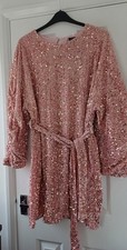 STUNNING BOOHOO SIZE 20 BLUSH PINK GOLD SEQUIN EVENING DRESS COCKTAIL PARTY NEW