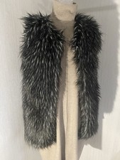 Black & Brown Faux Fur/knitted Back Gilet Size M In Excellent Condition.