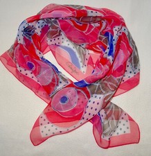 35"x35"CORNELIA JAMES SHEER SCARF PINK/WHITE/BLUE FLORAL-LIKE RENNIE MACKINTOSH 